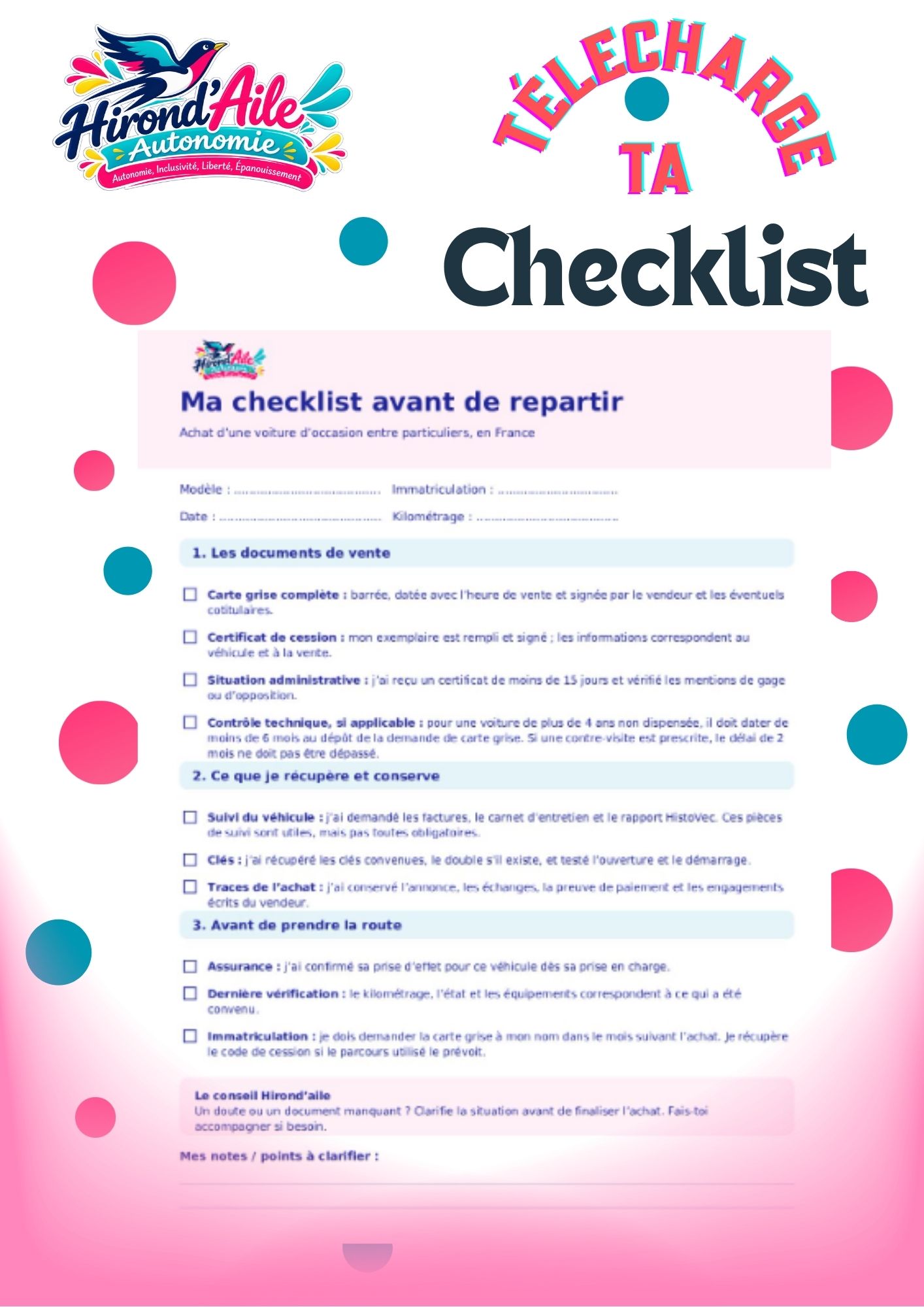 Aperçu de la check-list J’achète ma première voiture